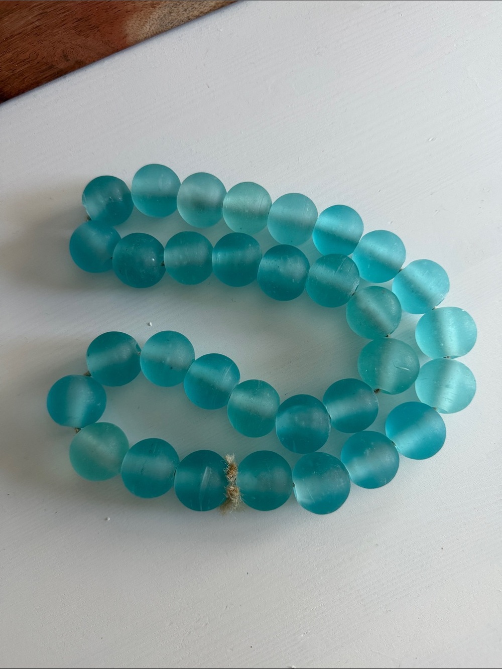 Sea Glass Bead Necklace - Turquoise Blue 15” Long